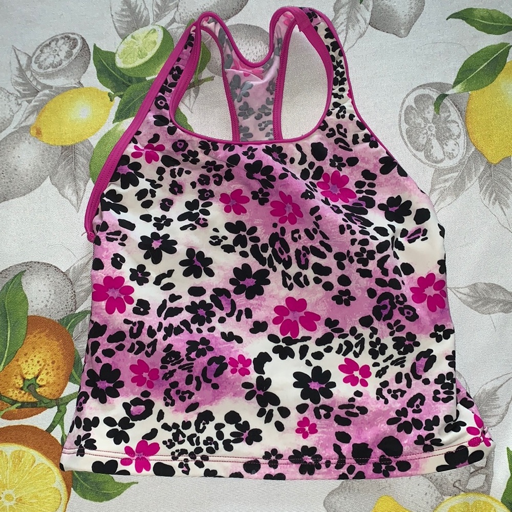 Speedo tankini top pink and black floral leopard sz Y10 EUC